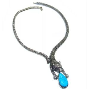 panther necklace, panther marcasite turquoise necklace